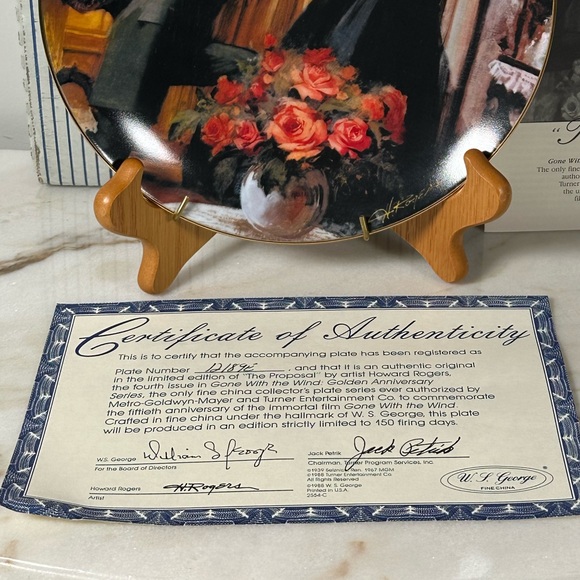 'The Proposal' Gone With The Wind Art Glass Plate No.121896 Full Set + Hanger - Picture 3 of 8